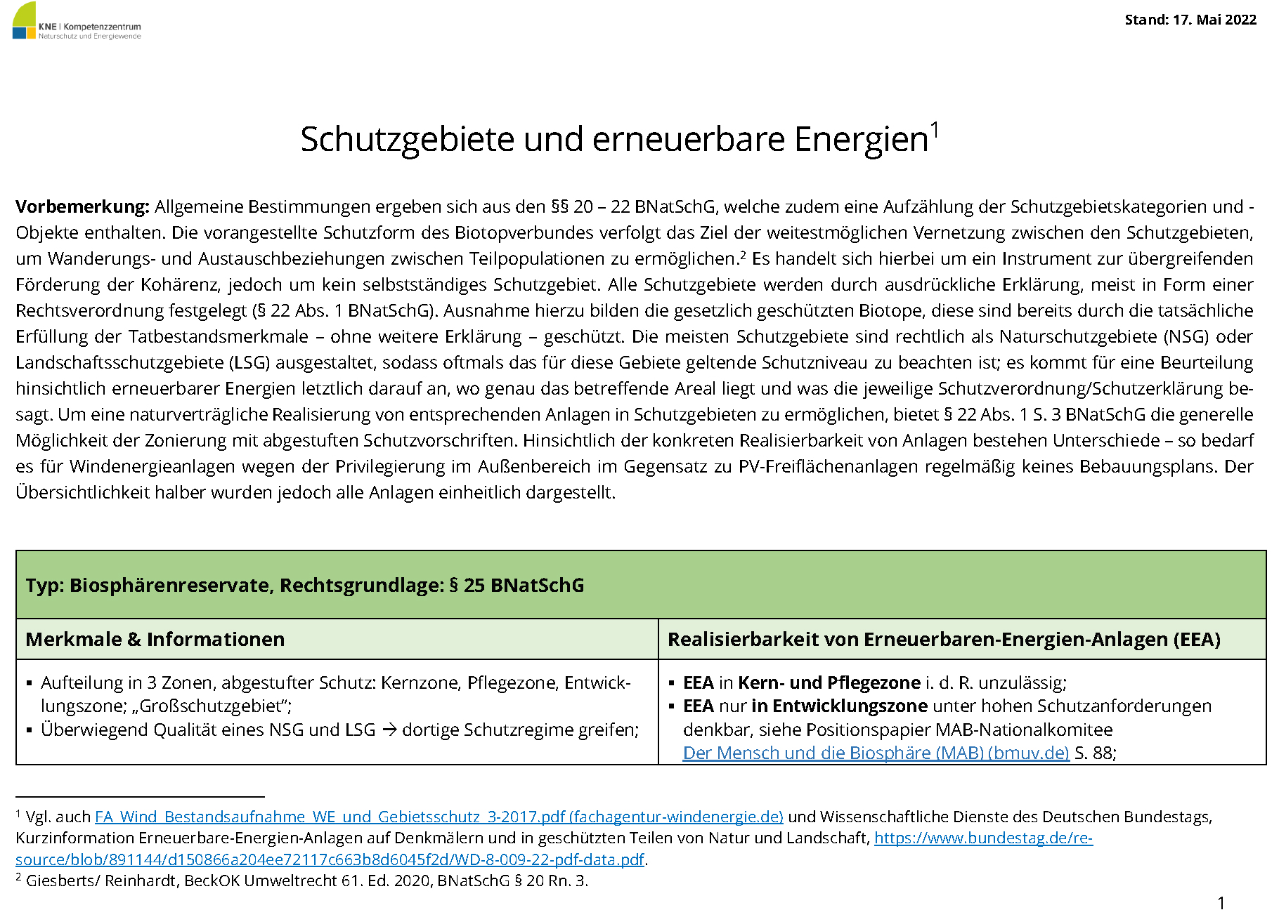 Titelblatt KNE-Uebersicht_Schutzgebiete_erneuerbare_Energien